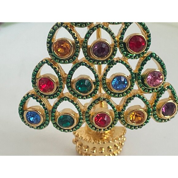 Vintage 1980s Goldtone Rhinestone Christmas Brooch - Picture 4 of 6